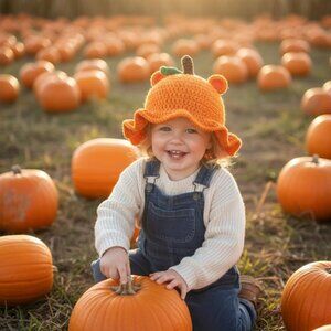 Kids Crochet Pumpkin Bucket Hats New
